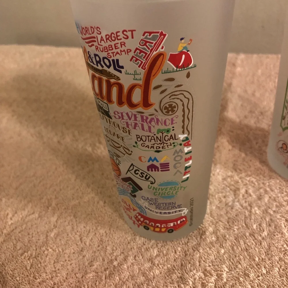 Lot of 2 6” Frosted Ohio & Cleveland Souvenir Glasses